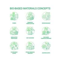 bio baserad material grön lutning begrepp ikoner uppsättning. hållbar lösningar. biologiskt nedbrytbar Produkter aning tunn linje Färg illustrationer. isolerat symboler vektor