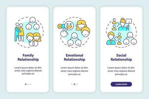 Genogramme Information Onboarding Handy, Mobiltelefon App Bildschirm. Komplettlösung 3 Schritte editierbar Grafik Anleitung mit linear Konzepte. ui, ux, gui Vorlage vektor