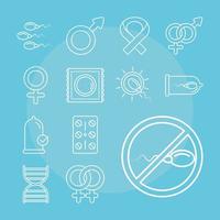 sexuelle Gesundheit Familienplanungsmethoden Set Icons Linie blau vektor