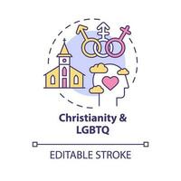 Christentum und lgbtq Konzept Symbol. Annahme von alle. Fortschritt im Religion abstrakt Idee dünn Linie Illustration. isoliert Gliederung Zeichnung. editierbar Schlaganfall vektor