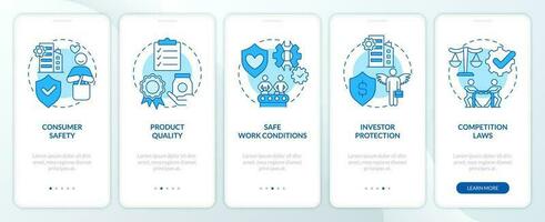 privat sektor föreskrifter blå onboarding mobil app skärm. kontrollera genomgång 5 steg redigerbar grafisk instruktioner med linjär begrepp. ui, ux, gui mallar vektor