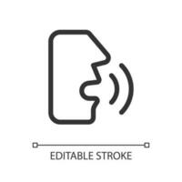 Tal igenkännande pixel perfekt linjär ui ikon. Tal till text. röst kontrollera programvara. gui, ux design. översikt isolerat användare gränssnitt element för app och webb. redigerbar stroke vektor
