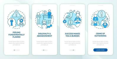 övre begränsa problem blå onboarding mobil app skärm. genomgång 4 steg redigerbar grafisk instruktioner med linjär begrepp. ui, ux, gui mallar vektor