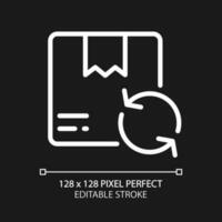 Austausch Paket Pixel perfekt Weiß linear Symbol zum dunkel Thema. Lieferung Service. schicken, erhalten Kasten. dünn Linie Illustration. isoliert Symbol zum Nacht Modus. editierbar Schlaganfall vektor