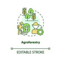 agroforestry begrepp ikon. skog systemet. regenerativ lantbruk Metod abstrakt aning tunn linje illustration. isolerat översikt teckning. redigerbar stroke vektor