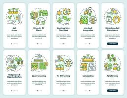 regenerativ Landwirtschaft Onboarding Handy, Mobiltelefon App Bildschirme Satz. Komplettlösung 5 Schritte editierbar Grafik Anleitung mit linear Konzepte. ui, ux, gui Vorlage vektor