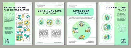 Prinzipien von regenerativ Landwirtschaft Grün Gradient Broschüre Vorlage. Flugblatt Design mit linear Symbole. editierbar 4 Vektor Layouts zum Präsentation, jährlich Berichte