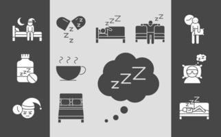 sömnlöshet störd sömn natt samling linjära ikoner stil vektor