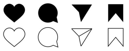 minimalistisch Sozial Medien Symbole. wie, Kommentar, Aktie, speichern. vektor