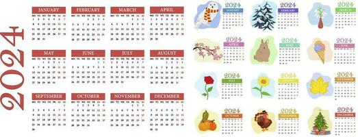 Kalender 2024. Woche beginnt auf Montag. vektor