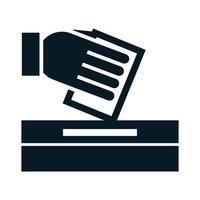 Förenta staternas val hand sätta röstpapper i valurnan politisk valkampanj silhuett ikon design vektor