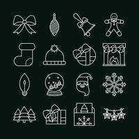 Frohe Weihnachten Dekoration Ornamente Saison Feier festliche Linie Symbole schwarzer Hintergrund vektor
