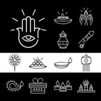 Happy Diwali Indien Festival Deepavali Religion Event Line Style Icons vektor