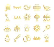 Happy Diwali Indien Festival Deepavali Religion Event kultureller Farbverlauf Stil Icons Vektor