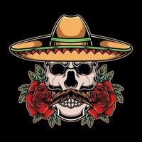 Mexikaner Schädel tragen Sombrero Hut Vektor Illustration