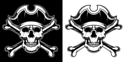 svart och vit årgång pirat skalle illustration vektor