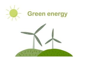 väderkvarnar grön energi ikoner uppsättning hand dragen vektor