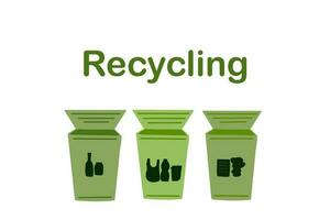 Recycling Behälter zum Plastik Papier und Glas vektor
