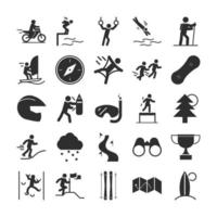 Extremsport aktiver Lebensstil Gymnastik Läufer Swin Diving Ski Klettern Silhouette Icons Set Design vektor