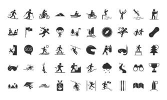 extrem sport aktiv livsstil siluett ikoner set design vektor