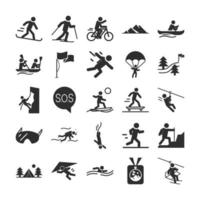 extrem sport aktiv livsstil snowbording skid motocross dykning simma fridykning siluett ikoner set design vektor