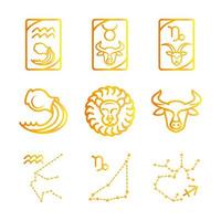 zodiac astrologi horoskop kalender konstellation taurus leo akvarium ikoner samling gradient stil vektor