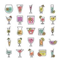 Cocktail-Symbol trinken Schnaps Alkohol frische Glasbecher Party Icons Set vektor