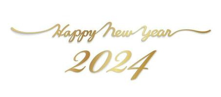 das Jahr 2024 glücklich Neu Jahr Vektor 3-d handgeschrieben Gold Skript mit Text Raum isoliert auf ein Weiß Hintergrund.