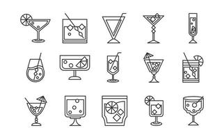 cocktail ikon dryck sprit uppfriskande alkohol glas koppar fest firande ikoner set vektor