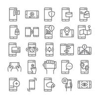 smartphone enhet teknik digital app och conection tunn linje stil design ikoner set vektor