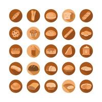 Brotmenü Bäckerei Lebensmittel Produktblock und flache Symbole gesetzt vektor