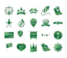 Königreich Saudi-Arabien Nationalfeiertag Feier Freiheit Nationale Symbole Set Farbverlauf Stil vektor