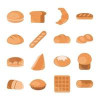 bröd meny bageri mat produkt platt stil ikoner set vektor