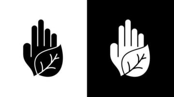 Öko Hand Palme Natur schwarz und Weiß Symbol Design vektor