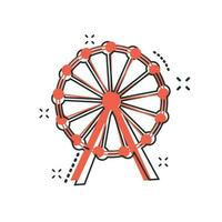 Vektor-Cartoon-Riesenrad-Symbol im Comic-Stil. Karussell im Parkzeichen-Illustrationspiktogramm. Vergnügungsfahrgeschäft Splash-Effekt-Konzept. vektor