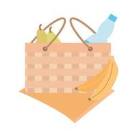 Picknickkorb mit Früchten Bananenbirnen und Wasserflasche vektor