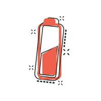 Vektor-Cartoon-Batterieladezustandsanzeige-Schild-Symbol im Comic-Stil. Batterie Zeichen Abbildung Piktogramm. Akku-Business-Splash-Effekt-Konzept. vektor
