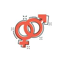 Vektor-Cartoon-Gender-Symbol im Comic-Stil. Männer und Frauen unterzeichnen Illustrationspiktogramm. Sex-Business-Splash-Effekt-Konzept. vektor