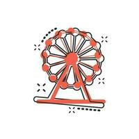 Vektor-Cartoon-Riesenrad-Symbol im Comic-Stil. Karussell im Parkzeichen-Illustrationspiktogramm. Vergnügungsfahrgeschäft Splash-Effekt-Konzept. vektor