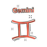 vektor tecknad serie gemini zodiaken ikon i komisk stil. astrologi tecken illustration piktogram. gemini horoskop företag stänk effekt begrepp.