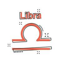 vektor tecknad serie libra zodiaken ikon i komisk stil. astrologi tecken illustration piktogram. libra horoskop företag stänk effekt begrepp.
