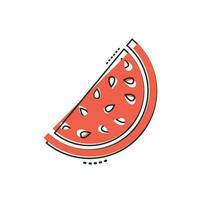 Karikatur Wassermelone Symbol im Comic Stil. saftig reif Obst Zeichen Illustration Piktogramm. Wassermelone Spritzen Geschäft Konzept. vektor