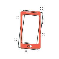 tecknad serie smartphone ikon i komisk stil. mobil telefon illustration piktogram. smartphone stänk företag begrepp. vektor