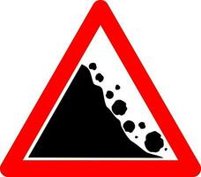 faller stenar tecken. varning väg tecken faller stenar. röd triangel tecken med en faller sten ikon inuti. väg tecken. varning jordskred. de zon av faller stenar, de kollaps av berg. vektor