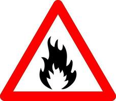 Feuer unterzeichnen. Warnung Zeichen brennbar Substanzen. rot Dreieck Zeichen mit Flamme Silhouette innen. Vorsicht beim das Feuer unterzeichnen. Straße unterzeichnen. Achtung Zone. vektor