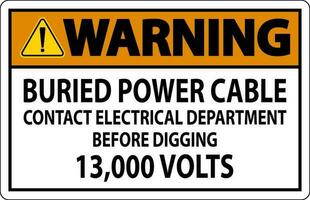 Warnung Zeichen begraben Leistung Kabel Kontakt elektrisch Abteilung Vor graben 13.000 Volt vektor