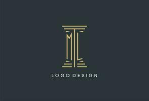 ml Initiale Monogramm mit Säule gestalten Logo Design vektor