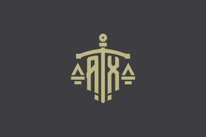 Brief Axt Logo zum Gesetz Büro und Rechtsanwalt mit kreativ Rahmen und Schwert Symbol Design vektor