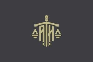 Brief Ah Logo zum Gesetz Büro und Rechtsanwalt mit kreativ Rahmen und Schwert Symbol Design vektor