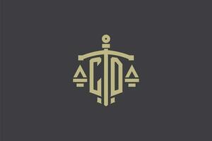 Brief CD Logo zum Gesetz Büro und Rechtsanwalt mit kreativ Rahmen und Schwert Symbol Design vektor